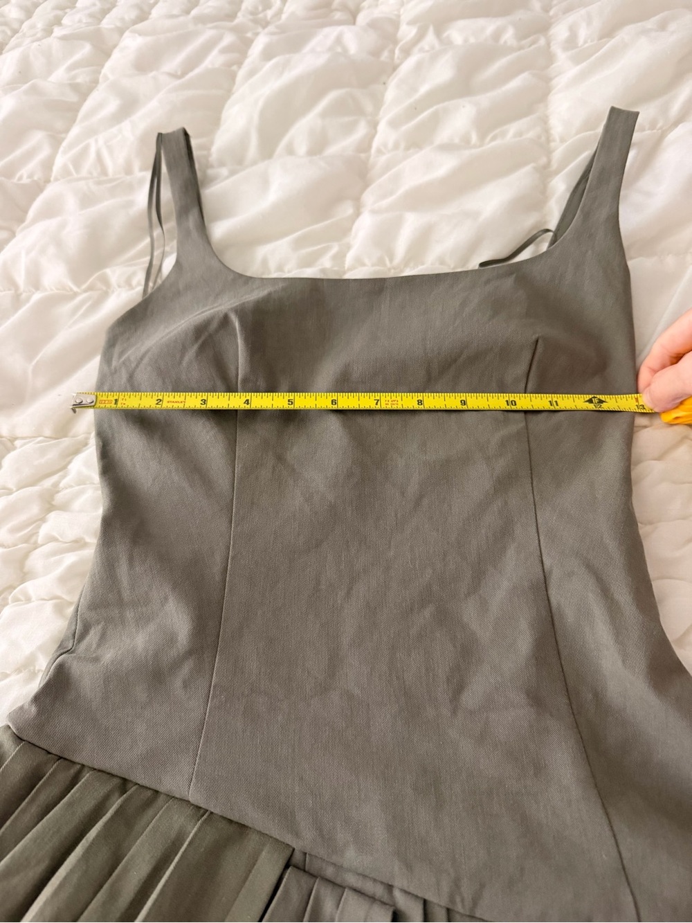 Zara Olive Green Tiered Pleated Sundress - Picture 3 of 8
